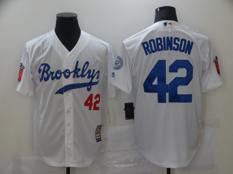 Men's Los Angeles Dodgers #42 Jackie Robinson White Throwback Cool Base Stitched MLB Jersey